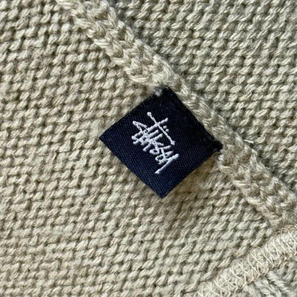 VTG Stussy Wool Blend Chunky Knit Full Zip Hoodie Sweater Mens L Baggy Y2K Skate - Picture 10 of 11